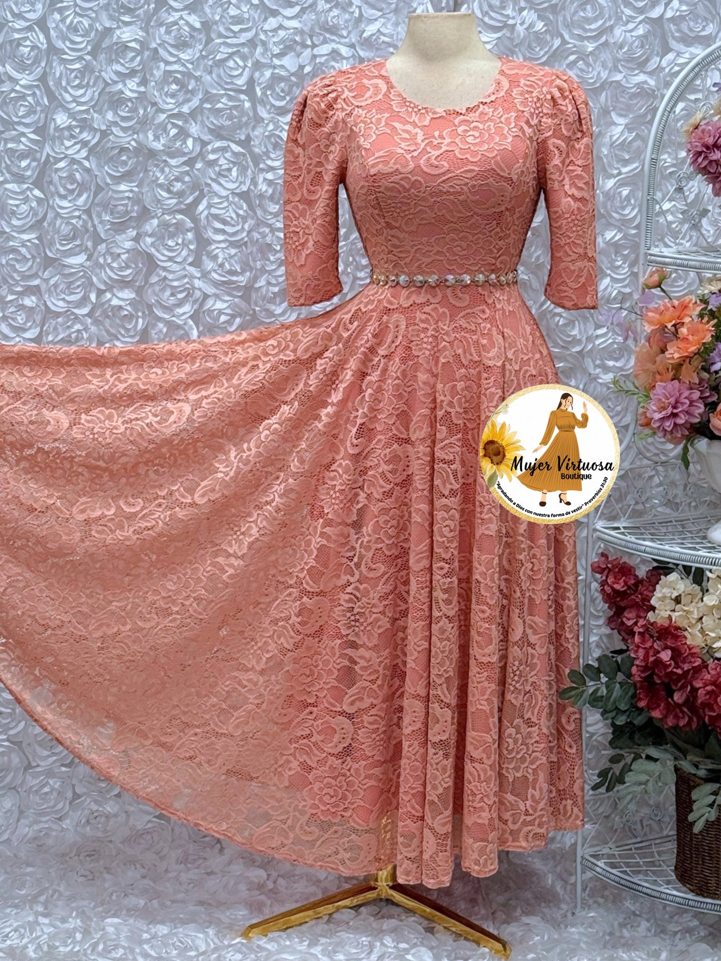 Camila Peach Lace Dress