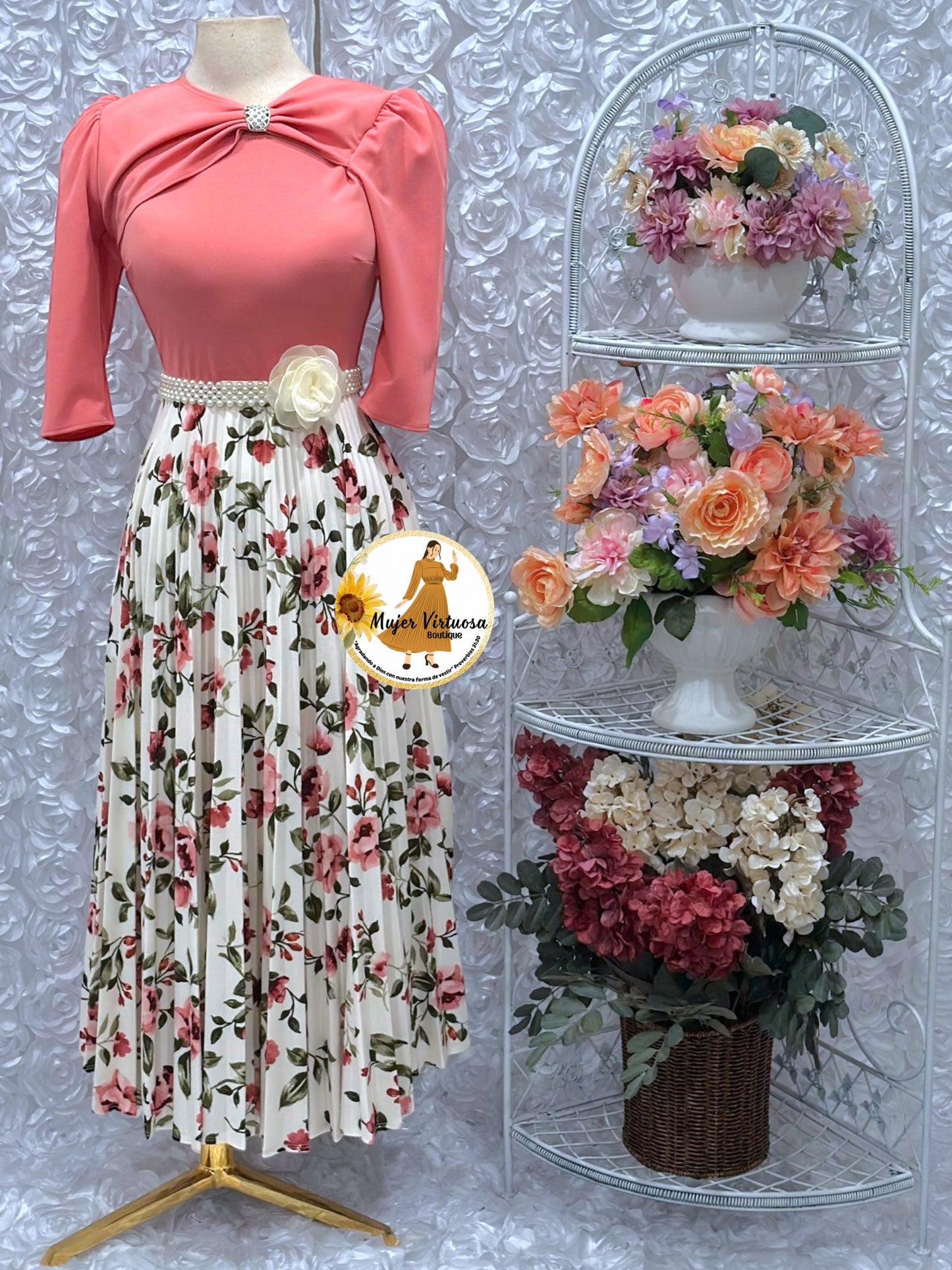 Rosalie Pink & White Pleated Dress