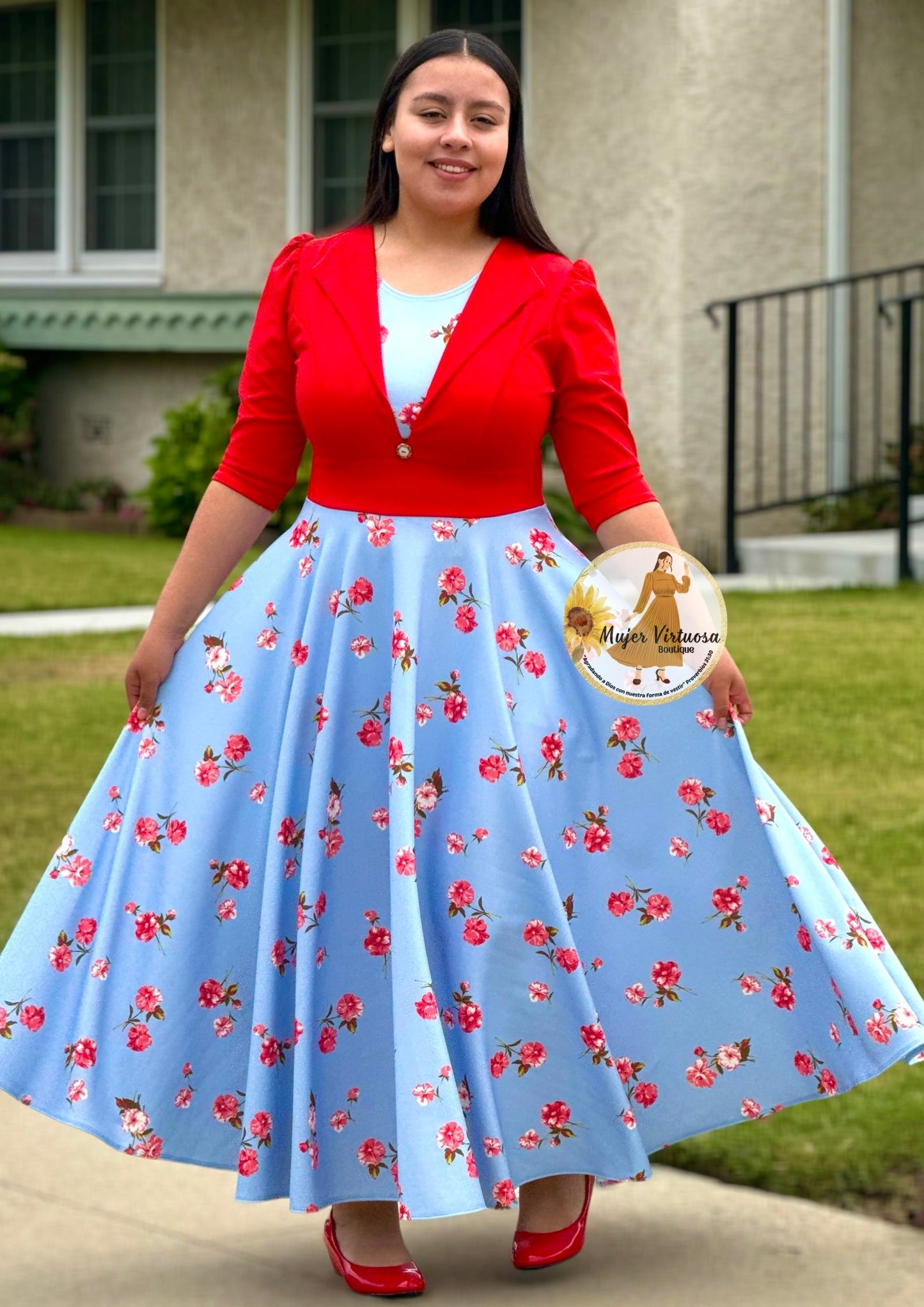 Astrid Red & Blue Floral Blazer Dress