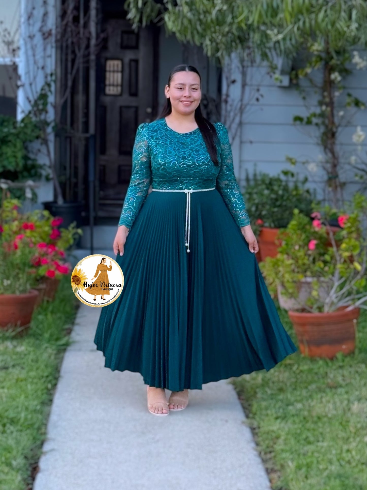 Arely Emerald Pleated Dress