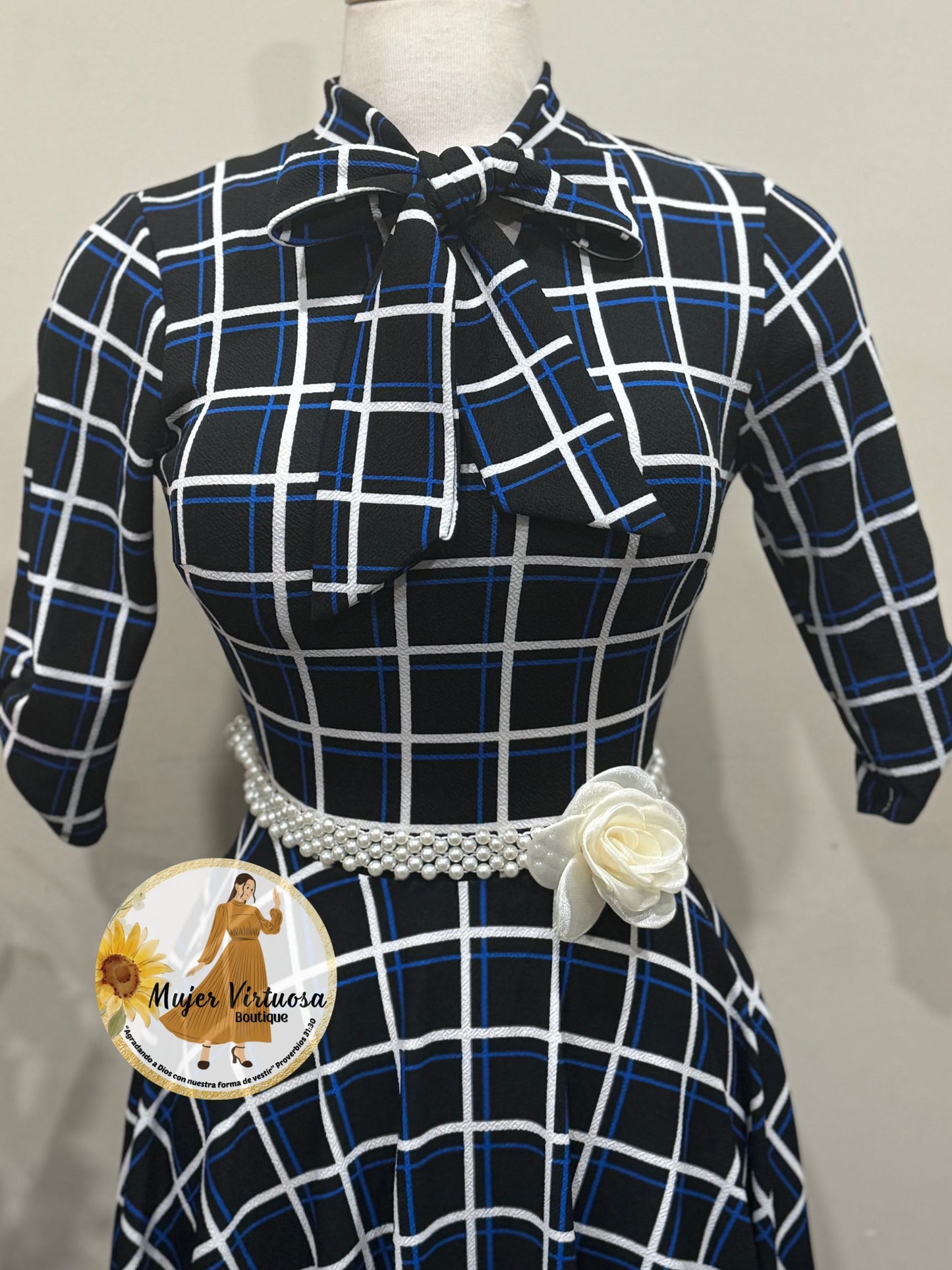 Anna All Plaid Royal & Black Dress