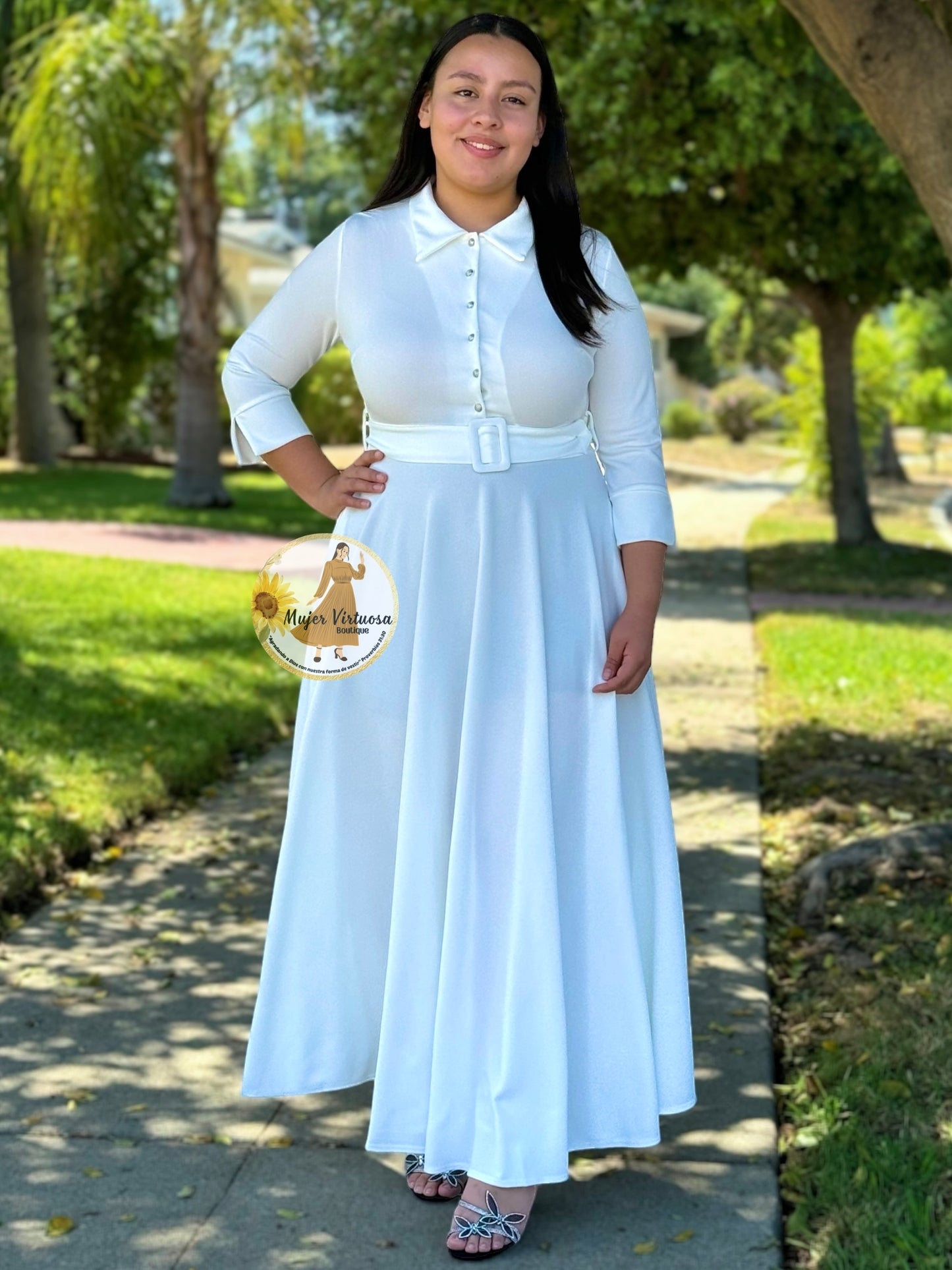 Hadassah White Belted Floral Dress