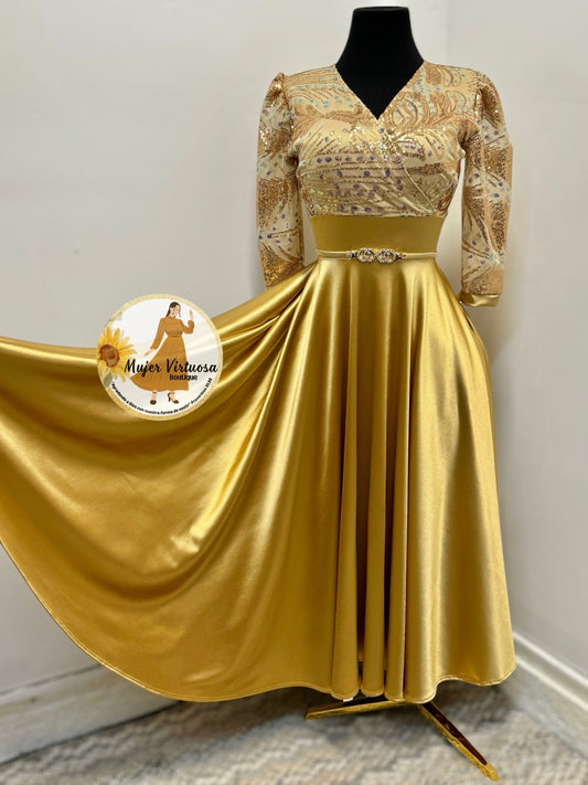 Cecilia Gold Satin Dress