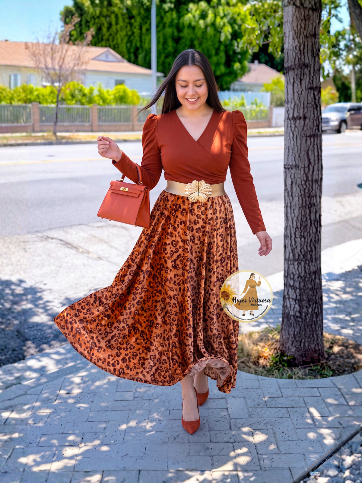 Larissa Rust Animal Print Velvet Dress