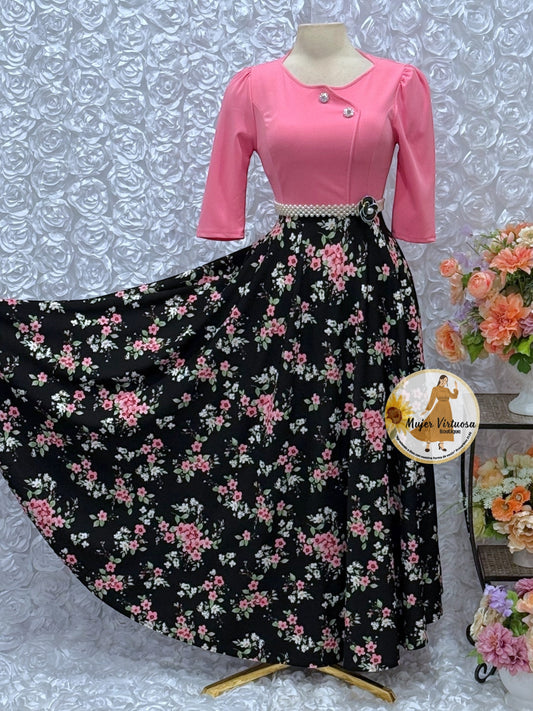 Celeste Pink/Black Floral Dress