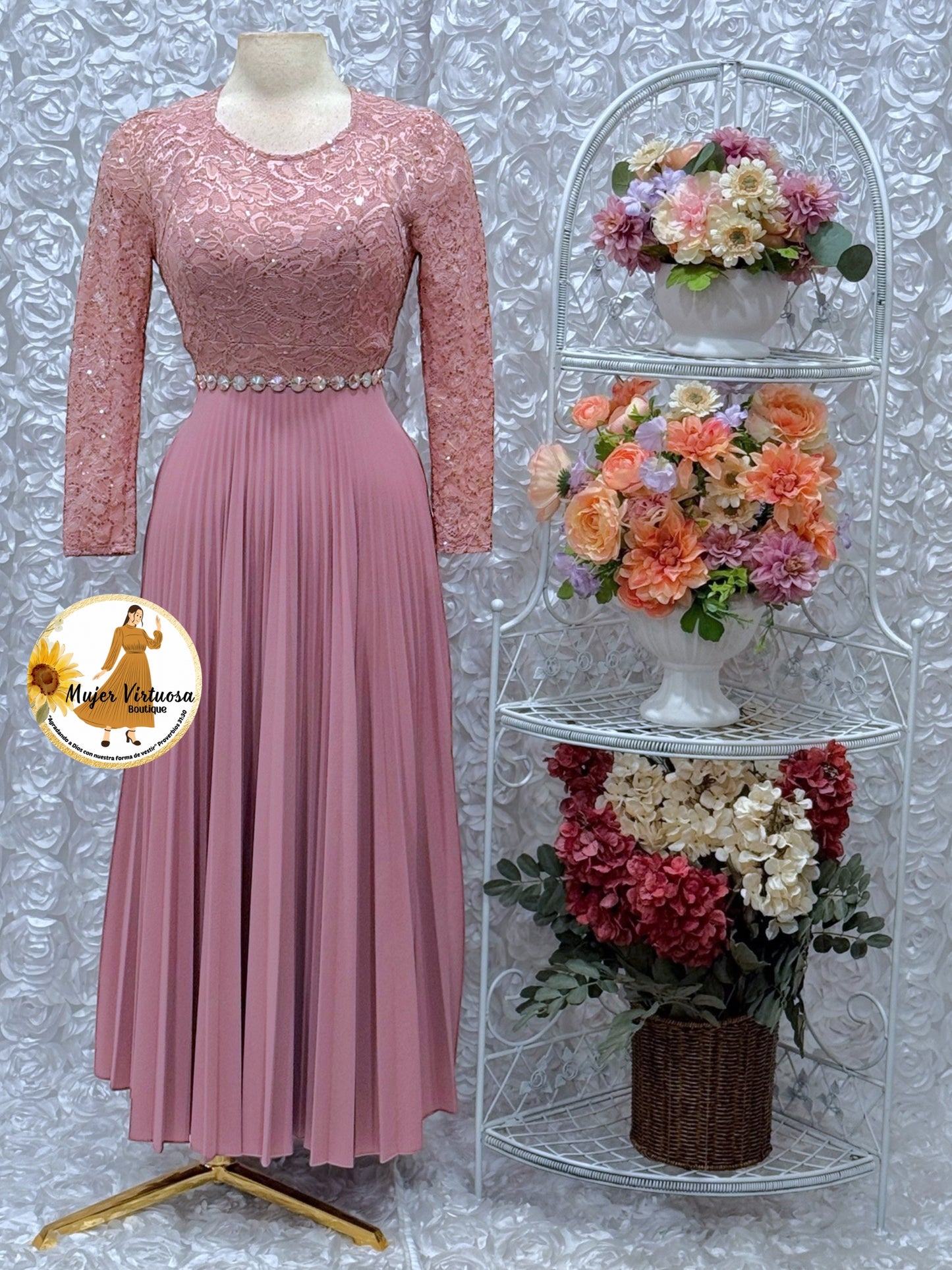 Arely Pink Lace & Crepe Dress