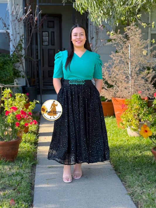 Susan Turquesa & Black Mesh Dress