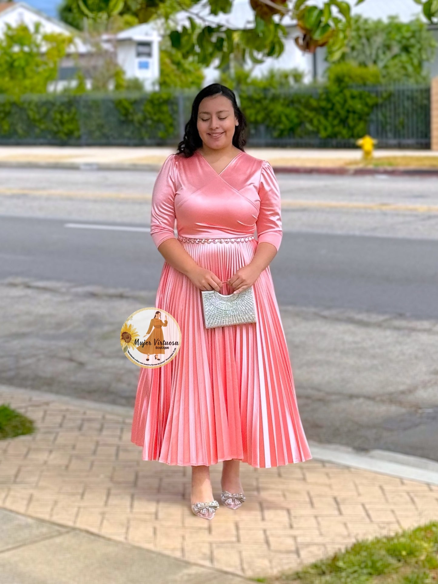 Celine Salmon Satin Dress