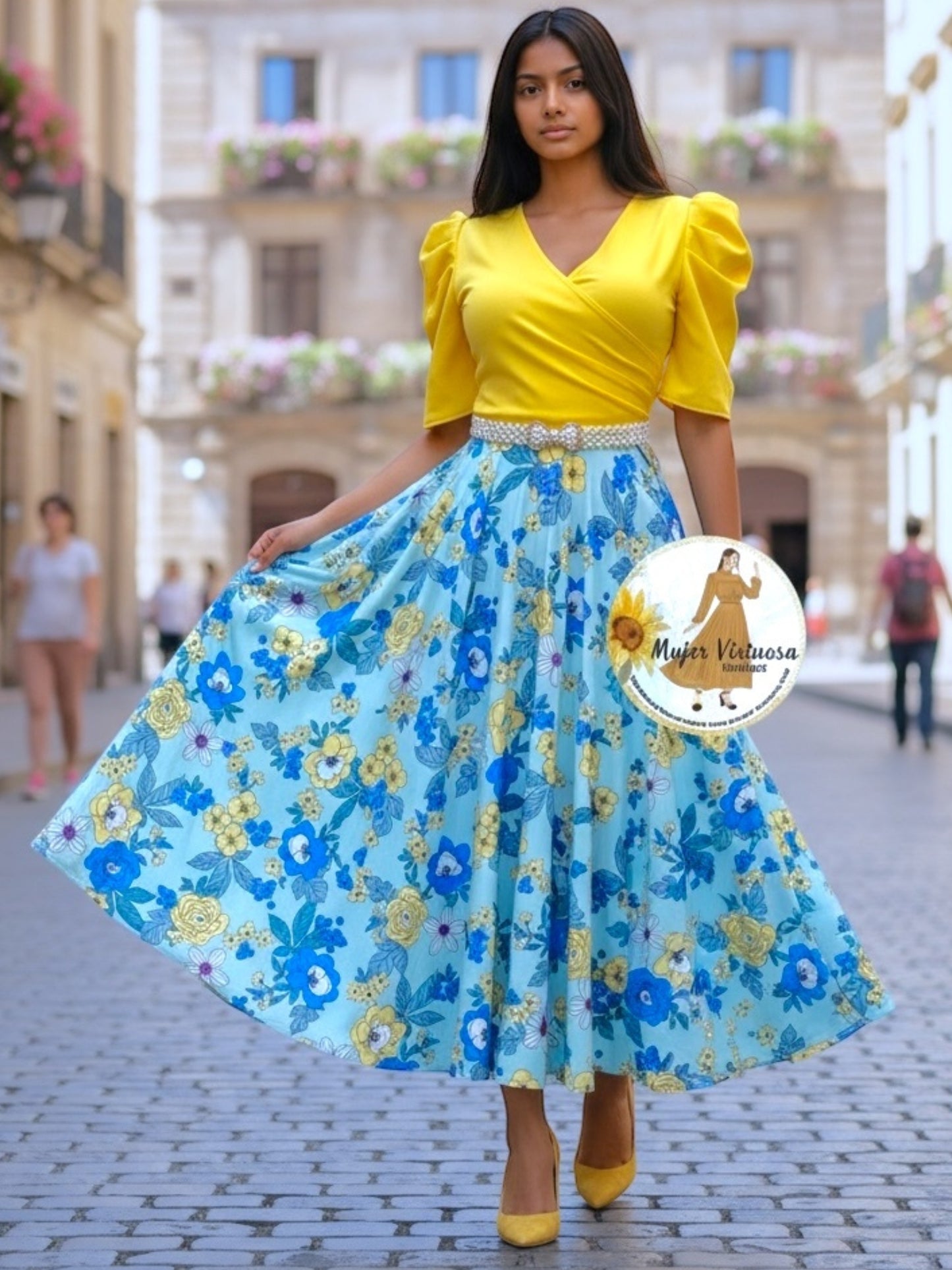 Suri Sunshine Yellow/Blue Floral Dress