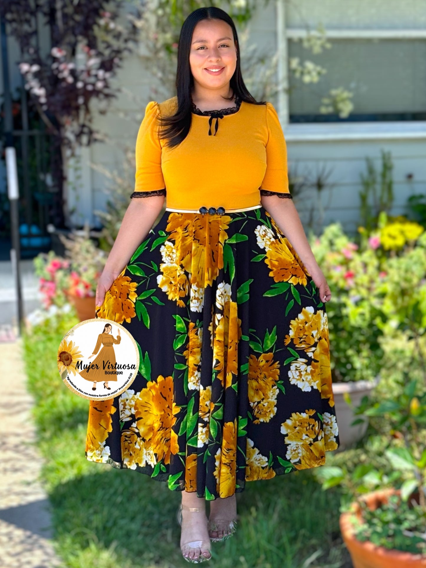 Noelia Mustard & Black Dress