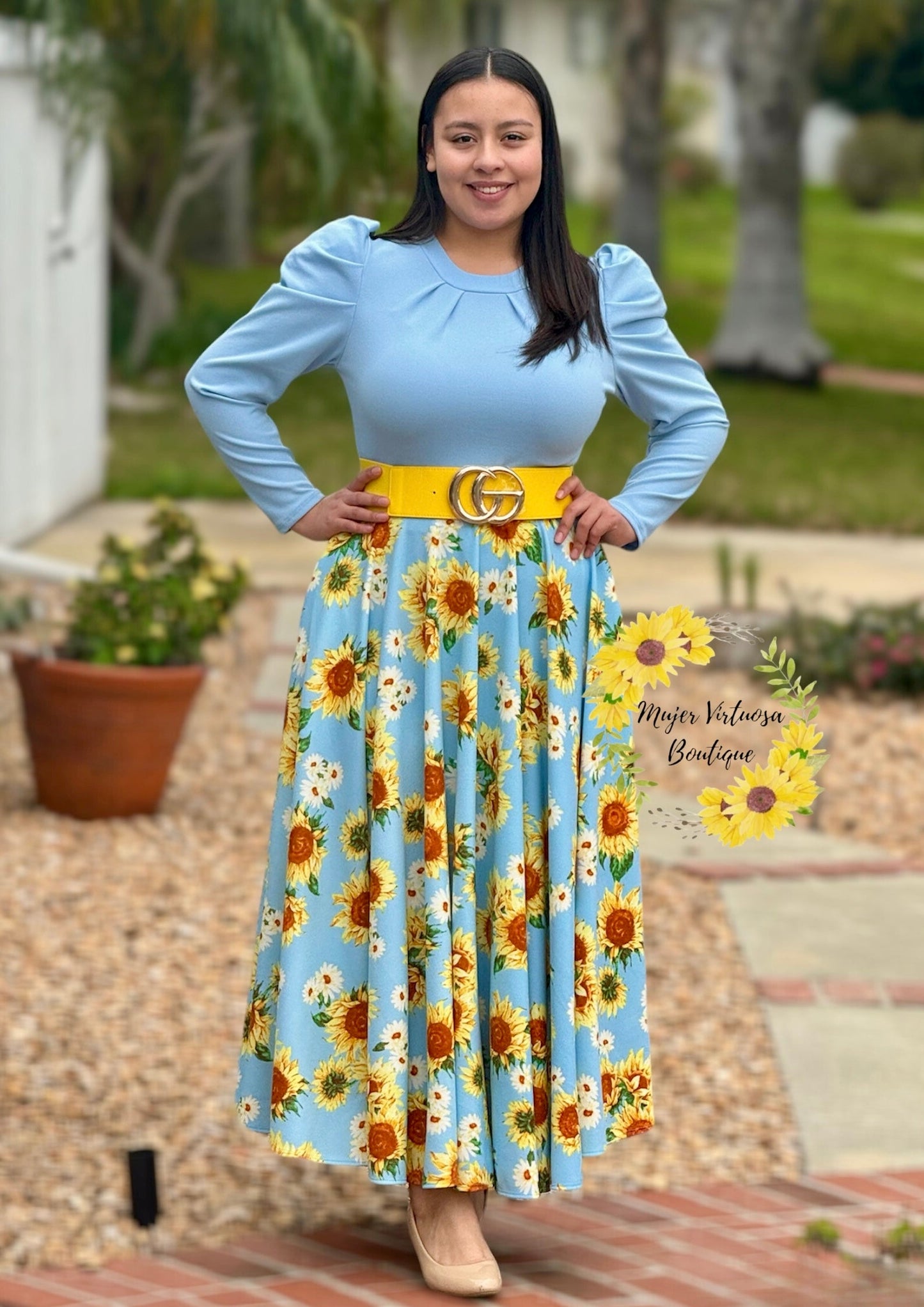 Eloisa Sky Blue Sunflower Dress