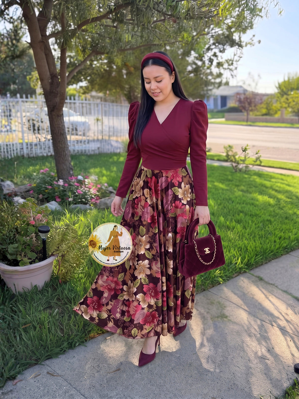 Larissa Wine & Velvet Floral Dress