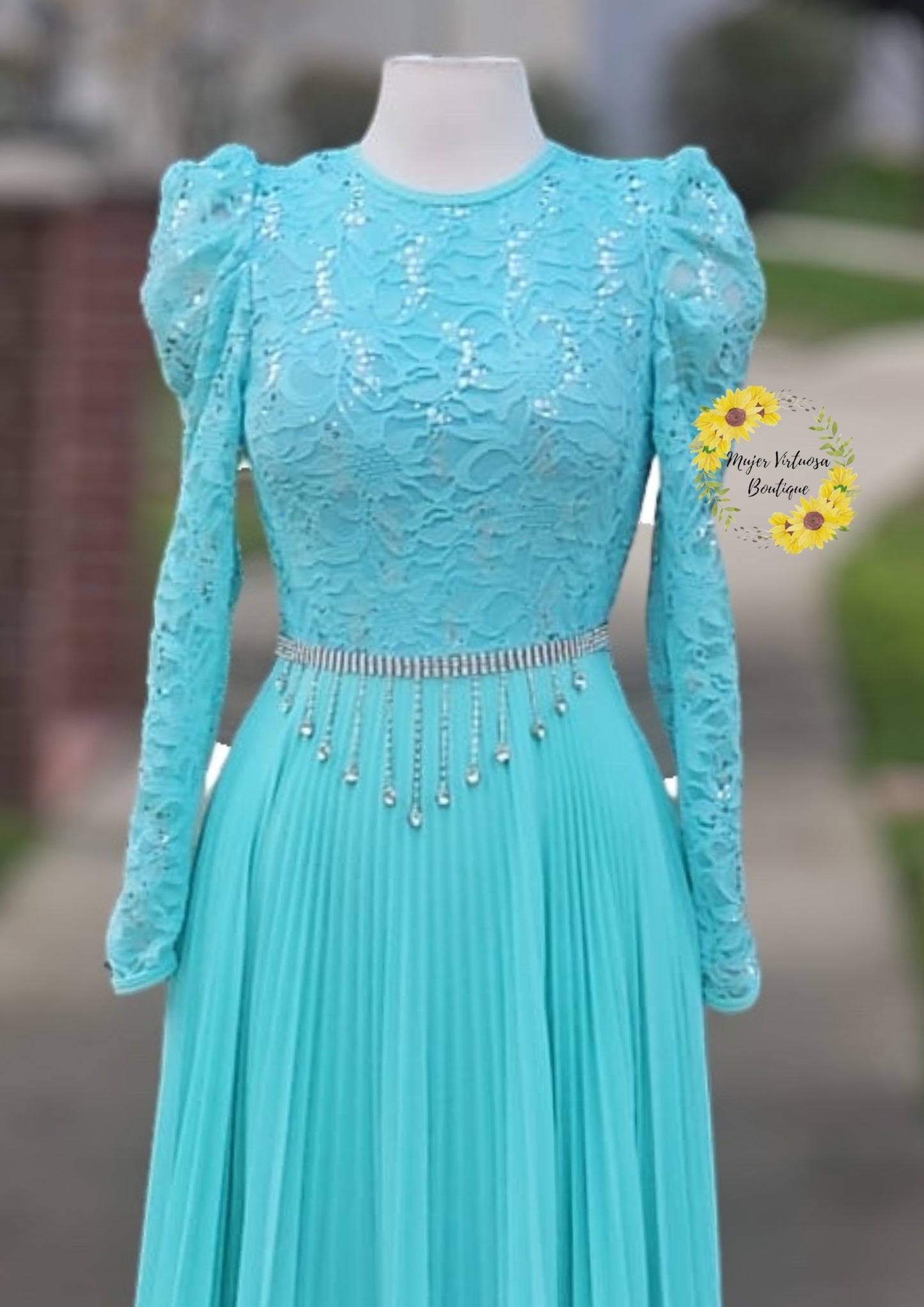 Ophelia Mint Pleated Lace Dress