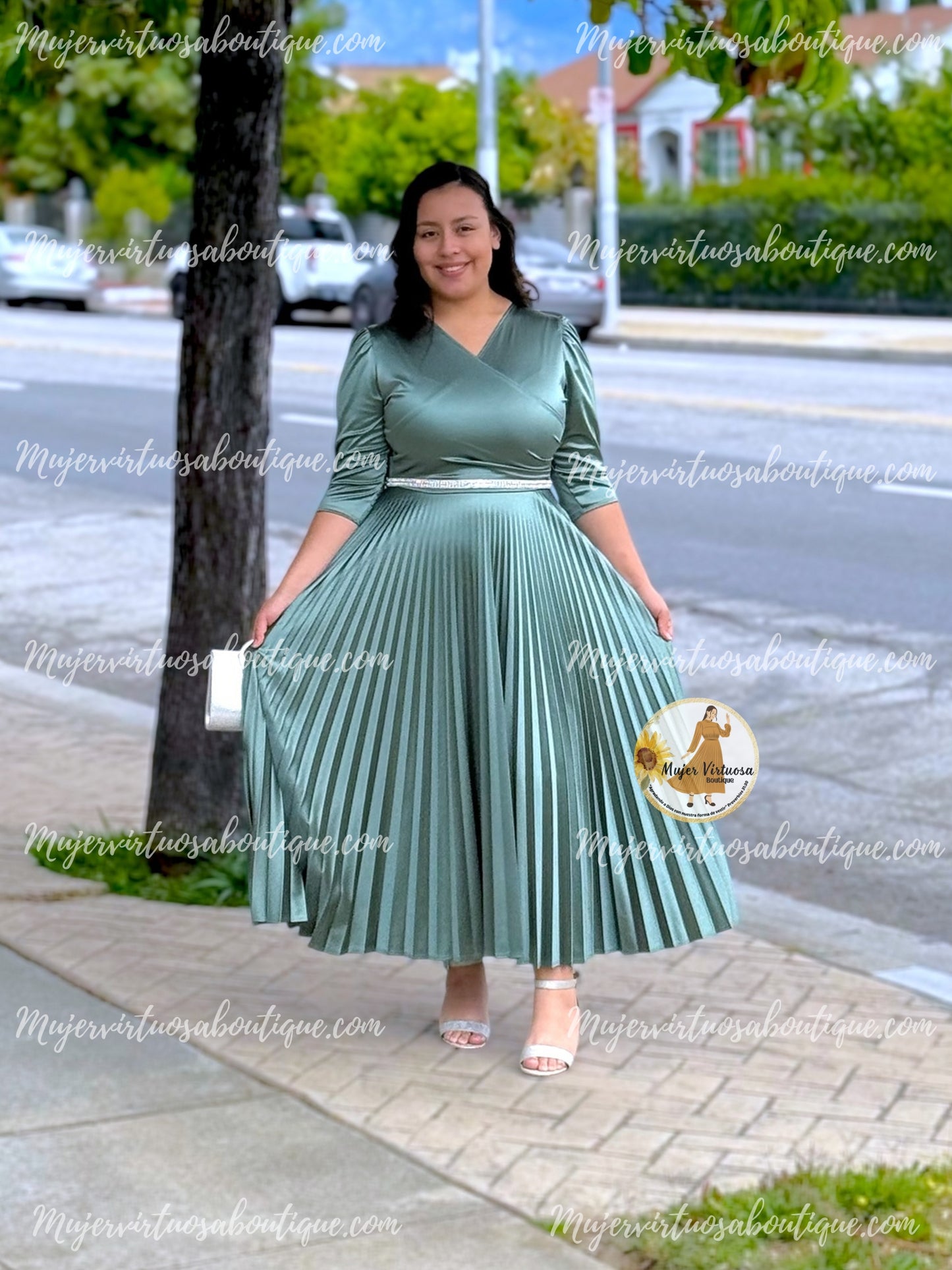 Celine Sage Satin Dress