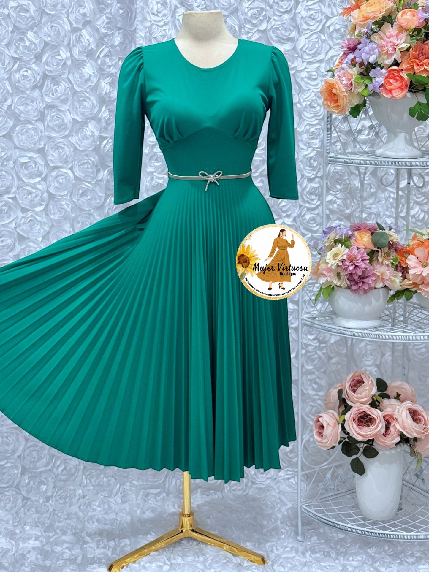 Cristel Green Midi Pleated Dress