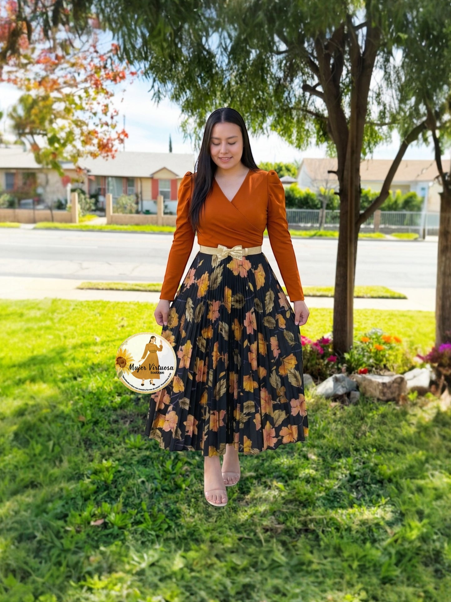 Yvette Rust & Black Foil Dress