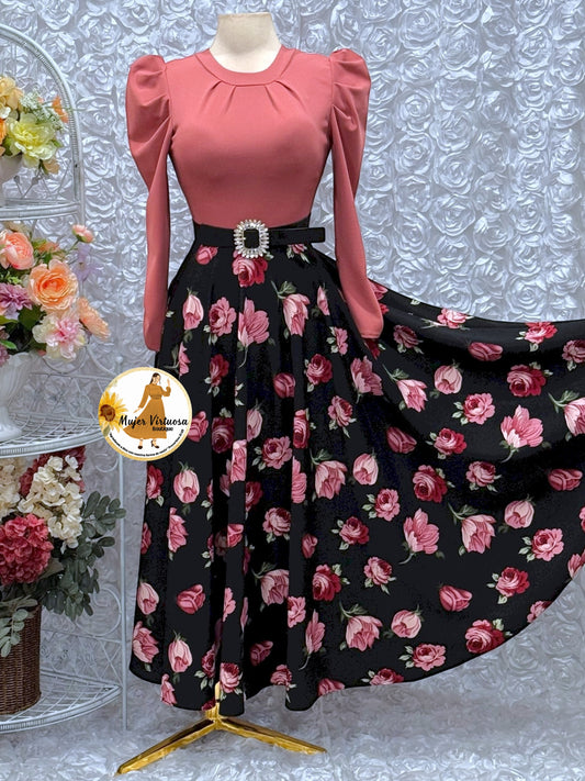 Eloisa Mauve & Black Floral Dress