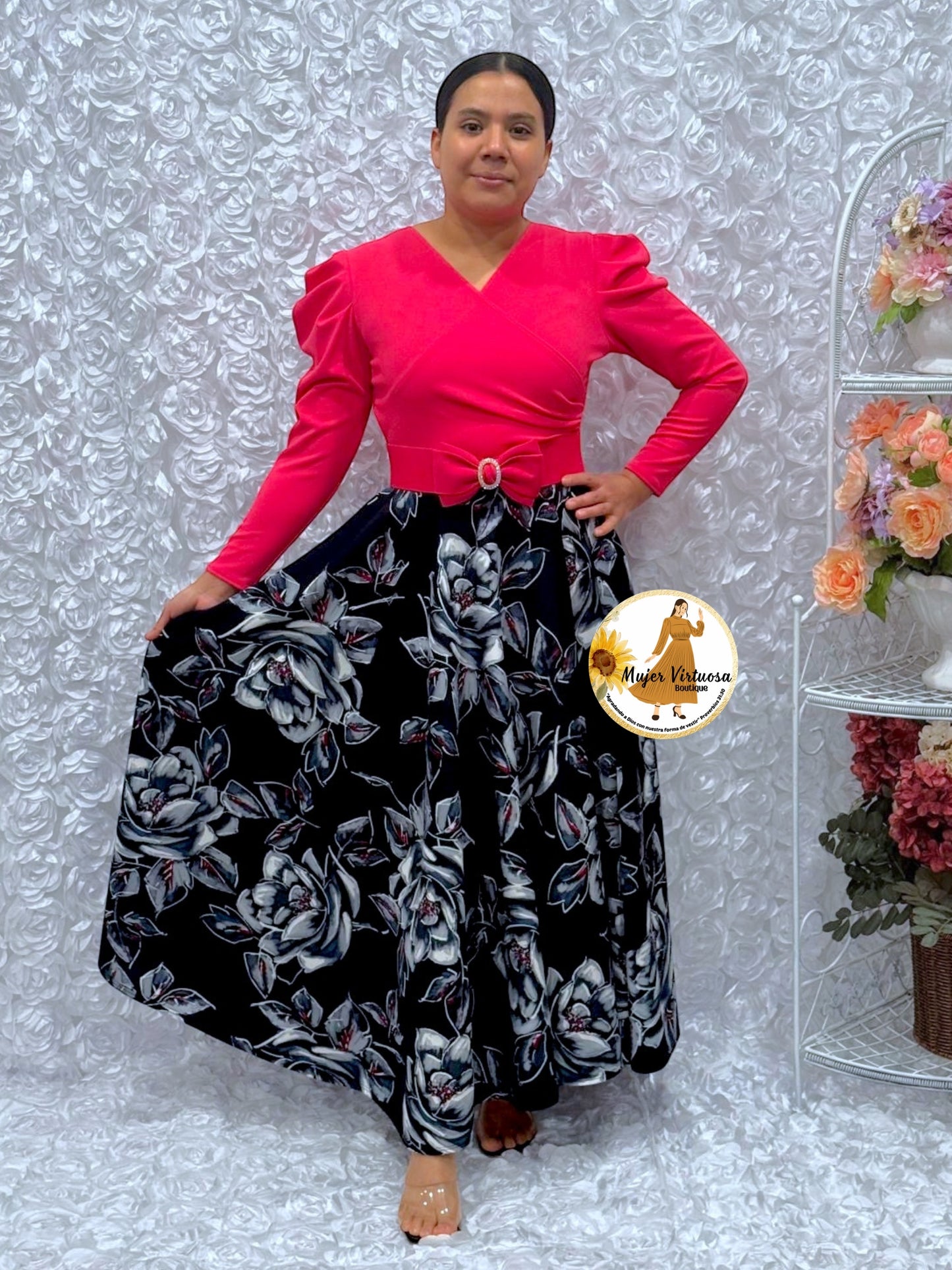 Larissa Pink & Navy Roses Dress