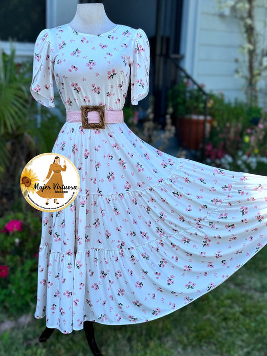 Abigail White Three Tier Floral Dress