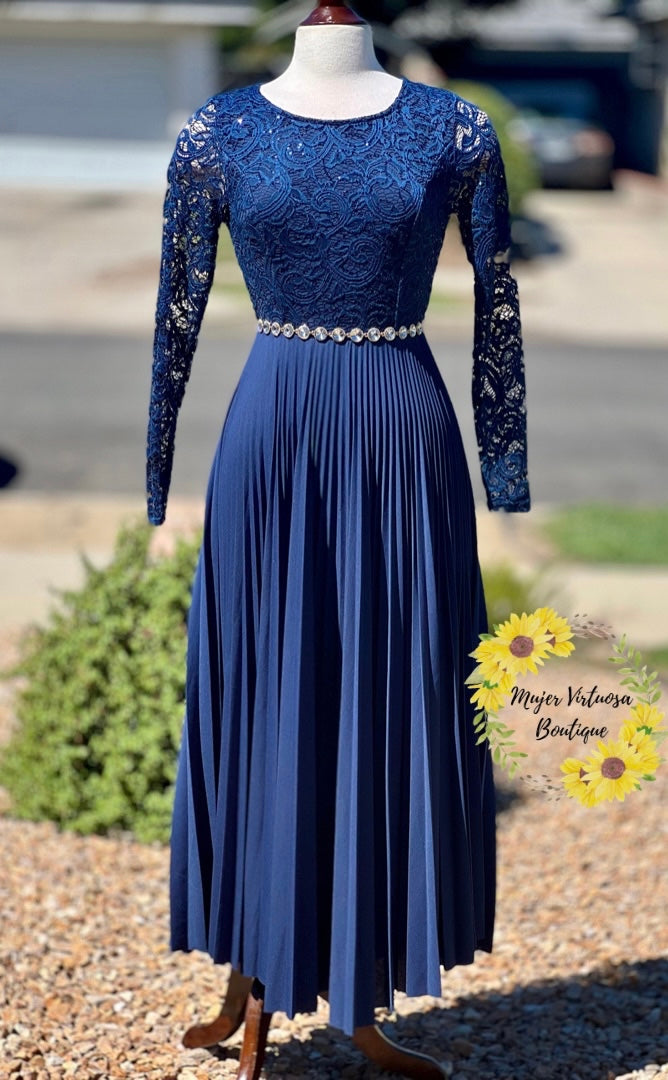 Alida Navy Pleated Dress