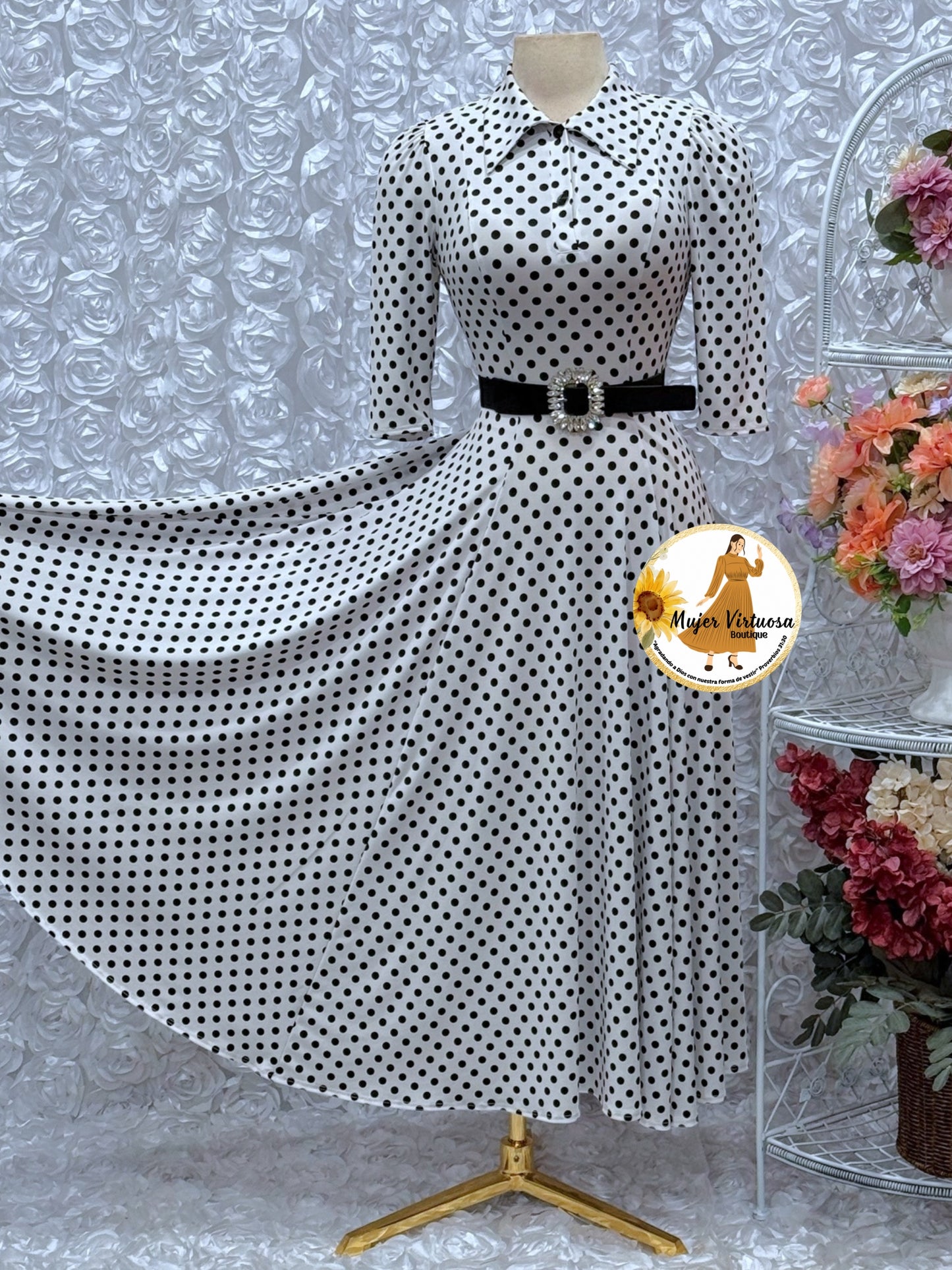 Minerva White Polka Dot Dress