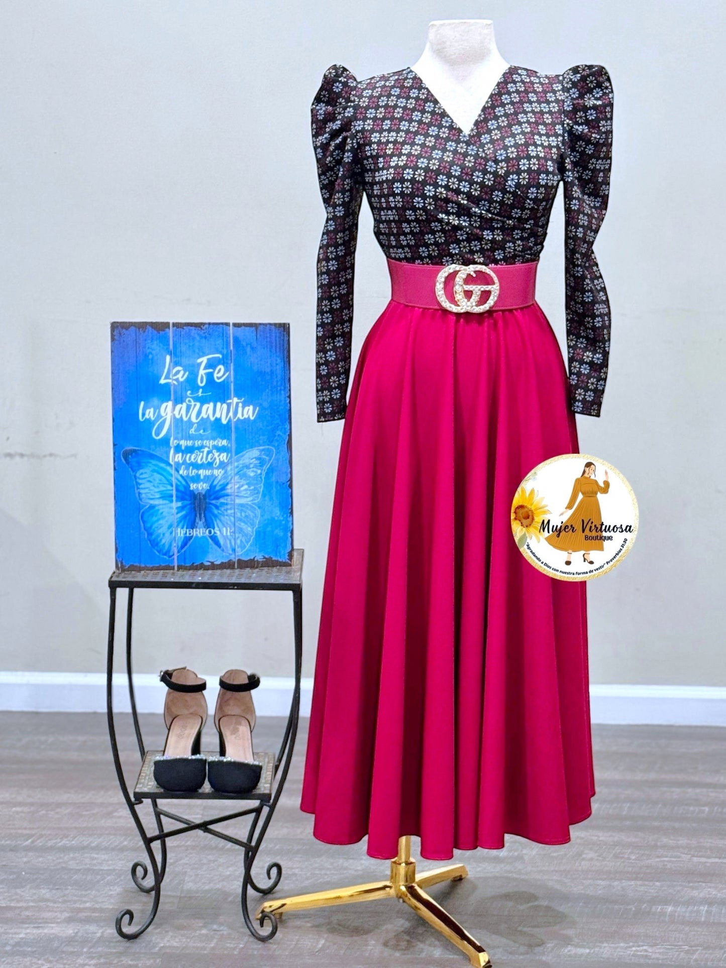 Larissa Black/Magenta Floral Dress