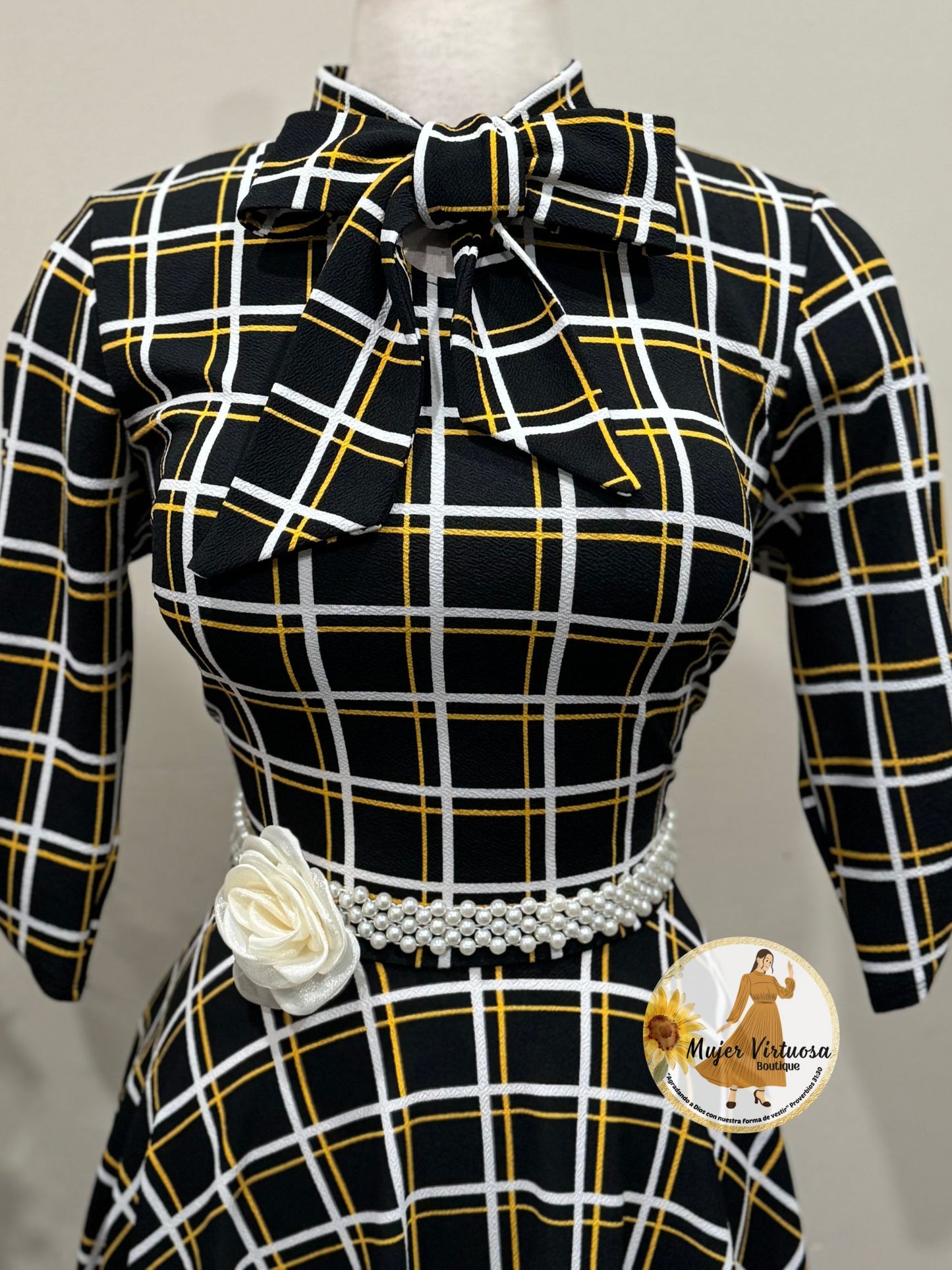 Anna All Plaid Mustard & Black Dress