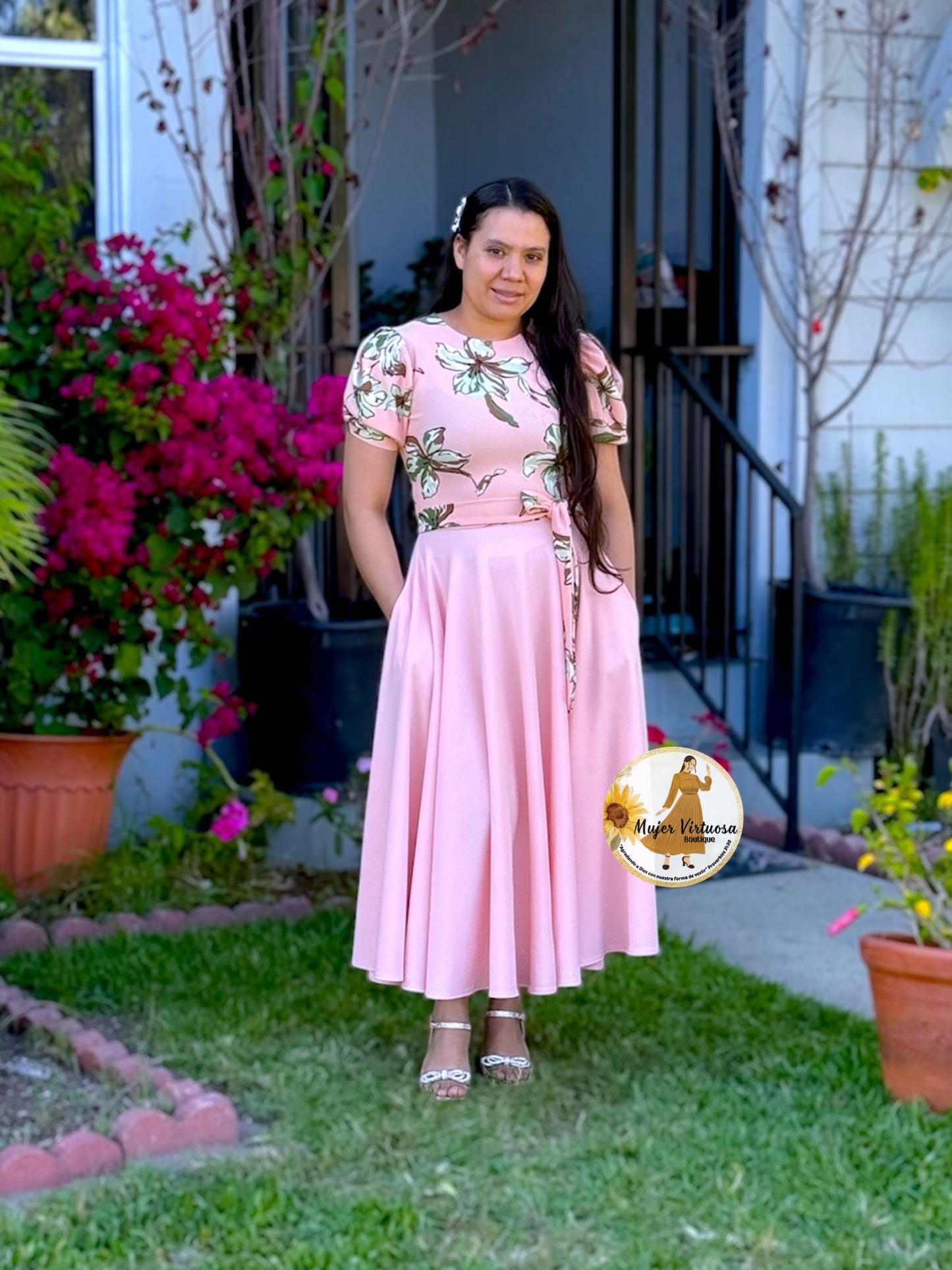 Vicky Peach Floral Midi Dress