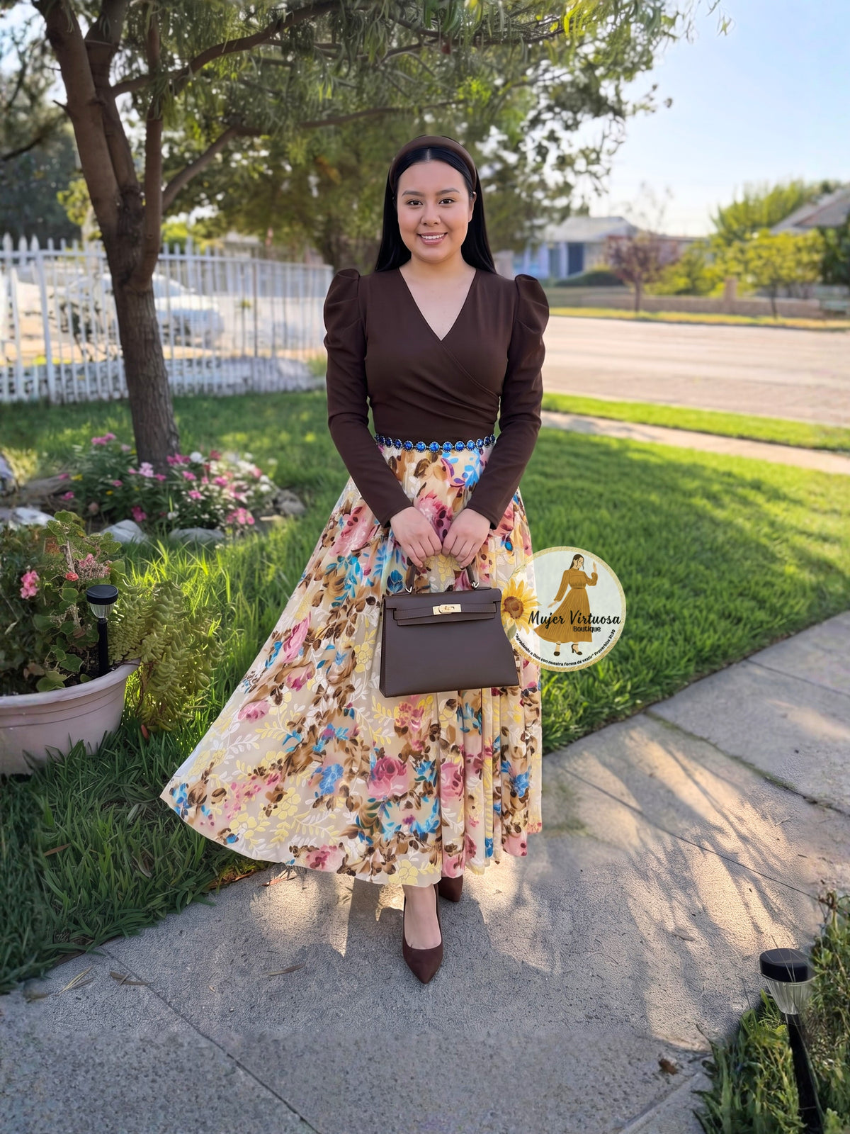 Larissa Brown & Velvet Floral Dress