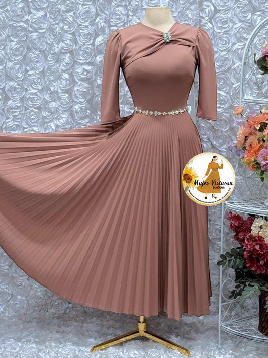 Rosalie Dusty Rose Pleated Dress