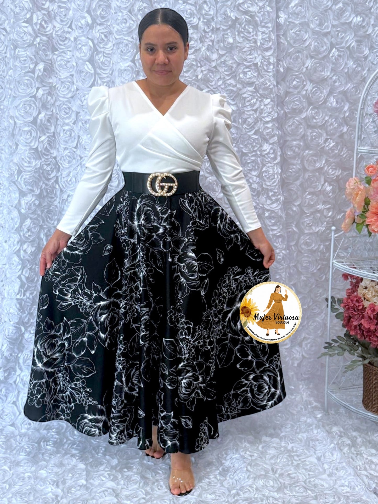 Larissa White & Black Floral Dress