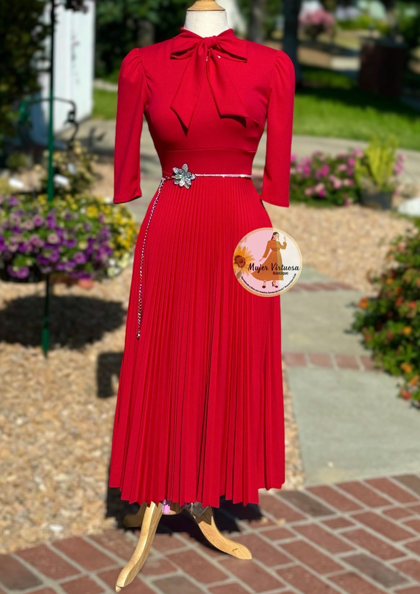 Melanie Red Pleated Dress