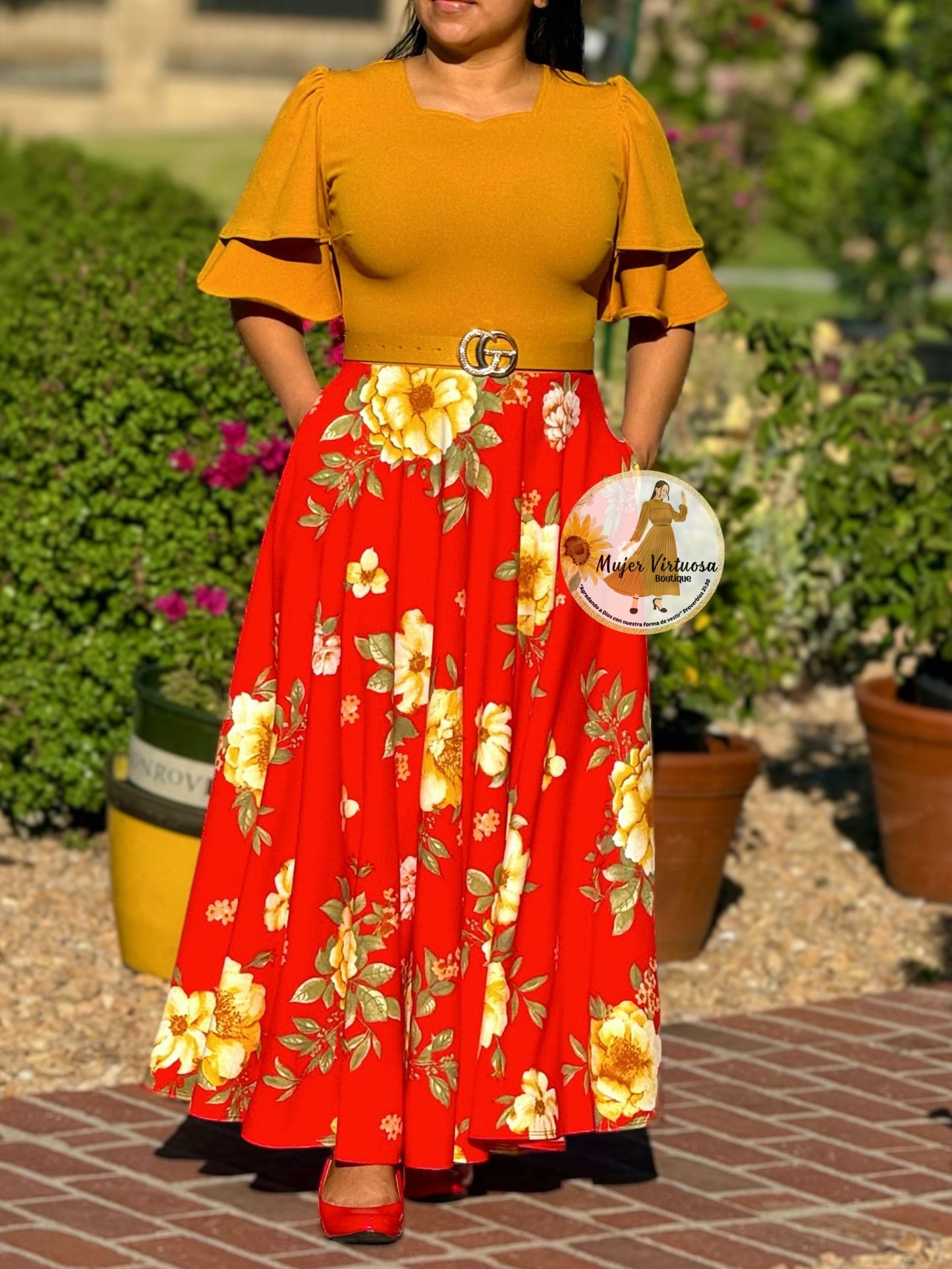 Olivia Mustard & Red Floral Dress