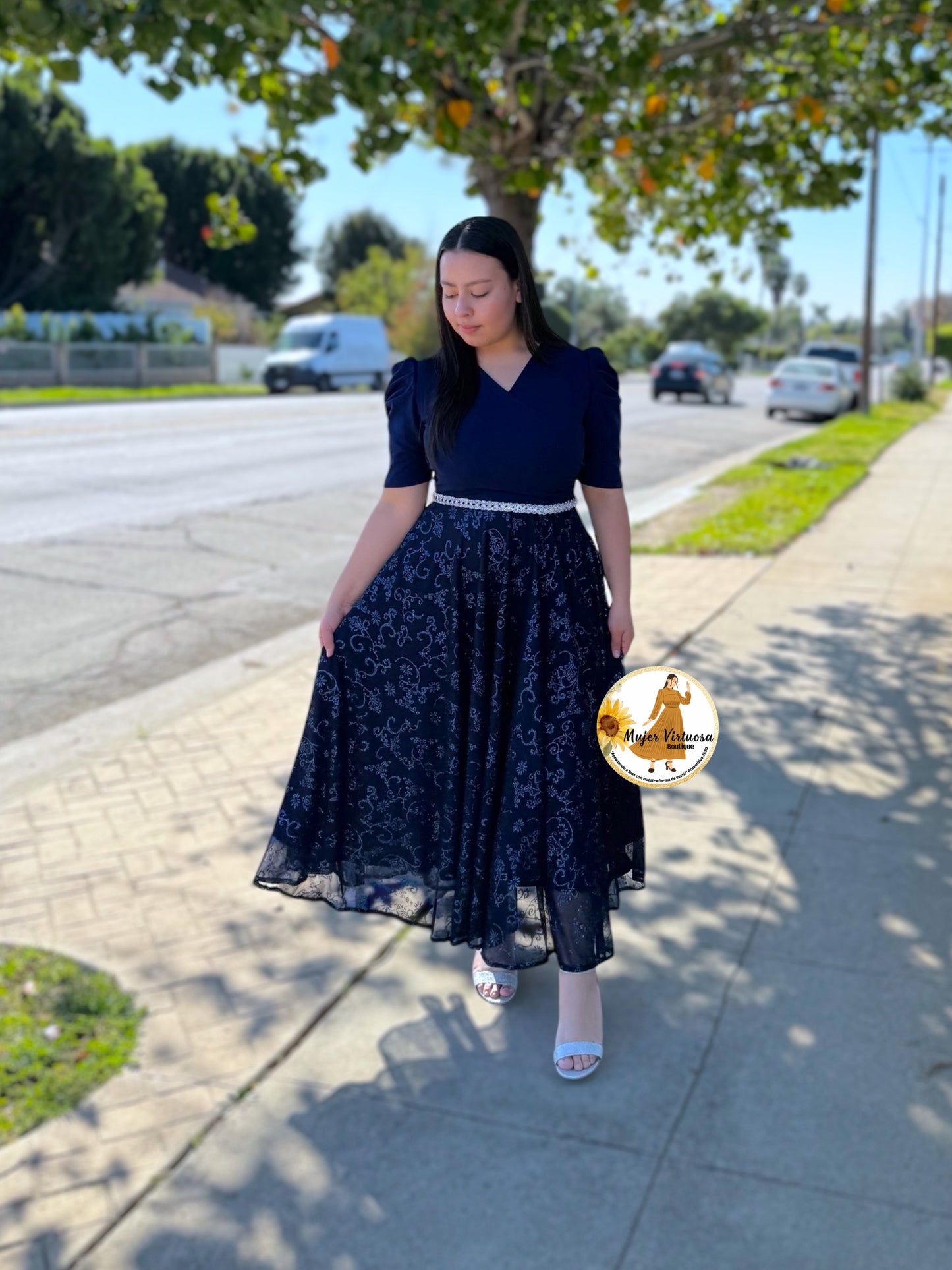 Susan Navy Blue Mesh Dress