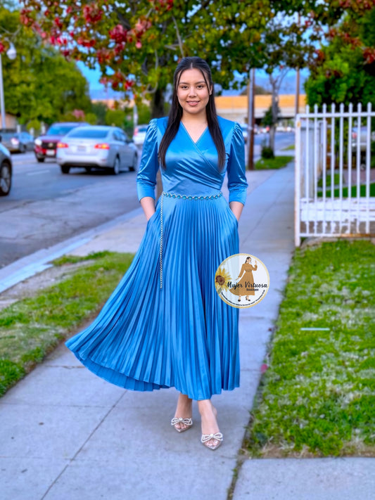 Lucia Aqua Blue Satin Dress