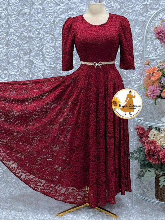Camila Burgundy Lace Dress