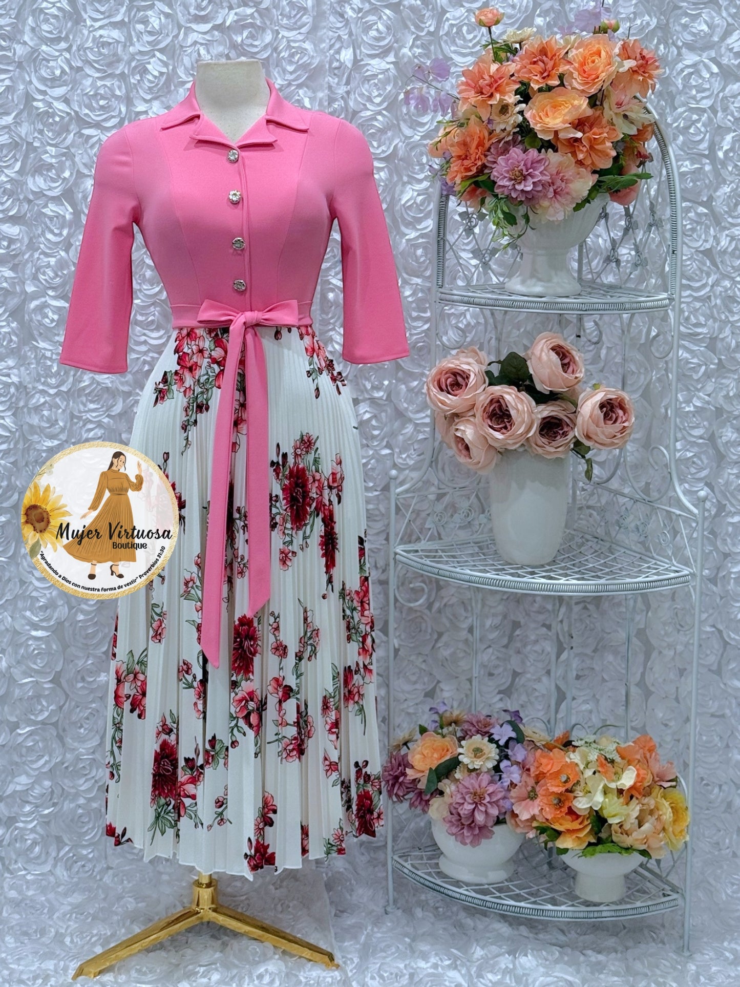 Eliza Pink/White Floral Dress