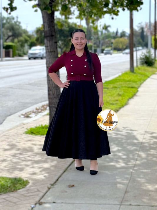 Frida Burgundy & Black Dress