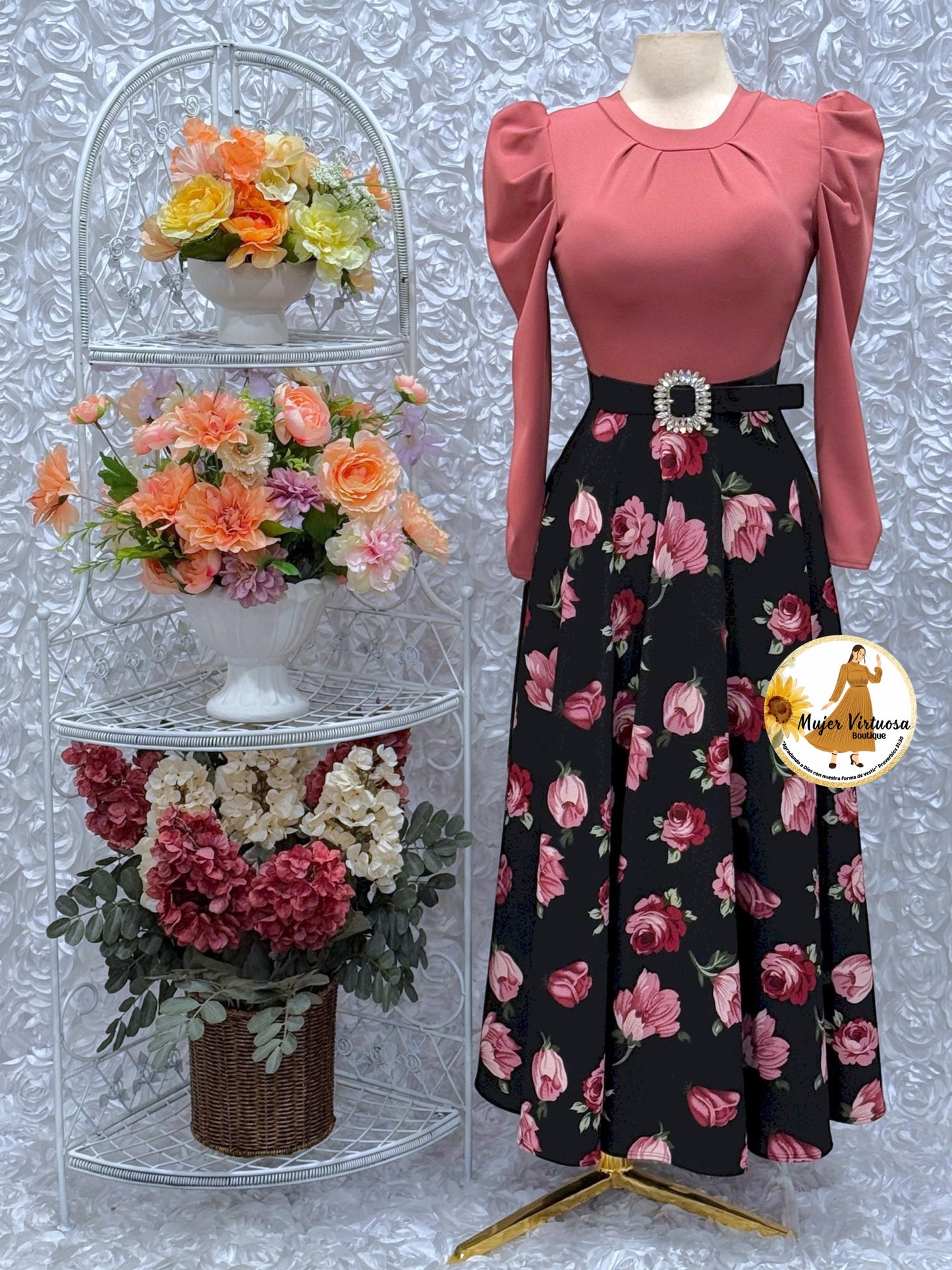 Eloisa Mauve & Black Floral Dress