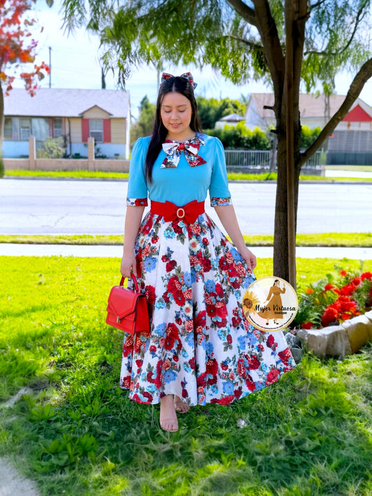 Madelyn Aqua & White Floral Dress