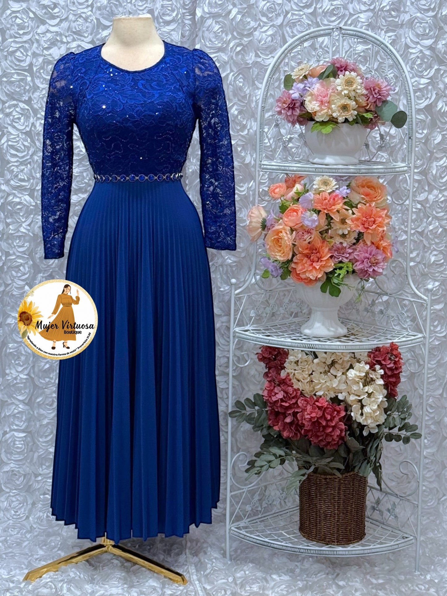 Arely Royal Blue Lace & Crepe Dress