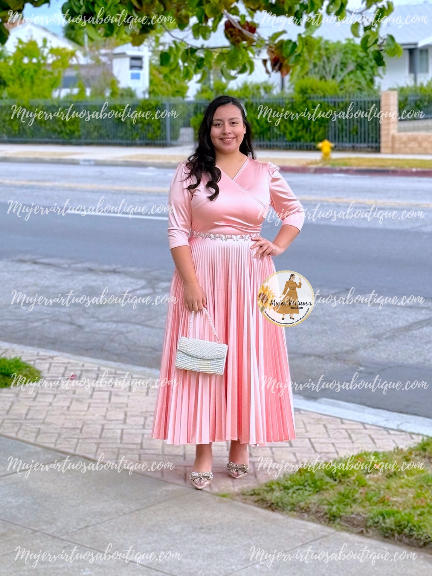 Celine Pearl Pink Satin Dress
