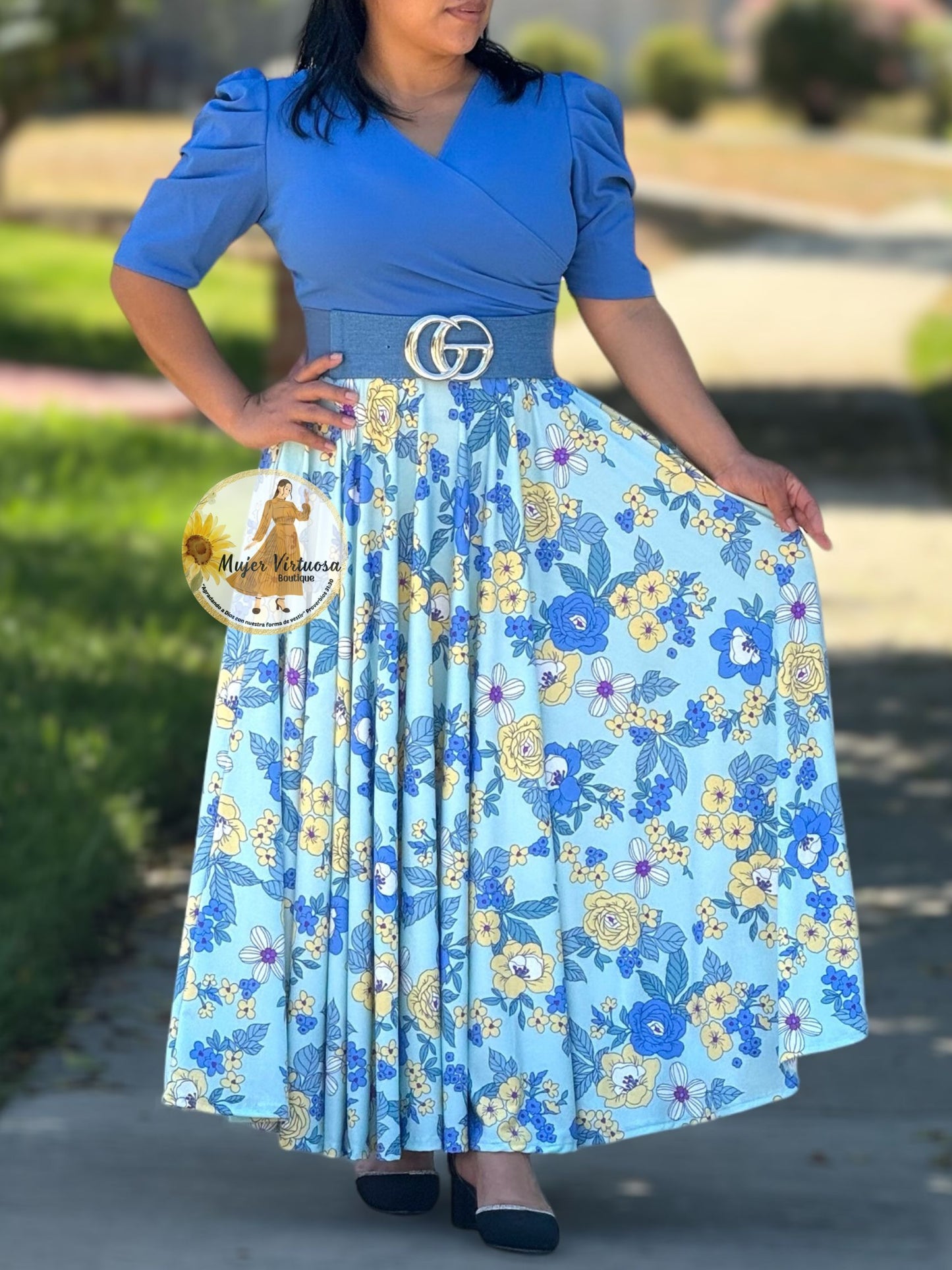 Denim Blue Floral Maxi Dress