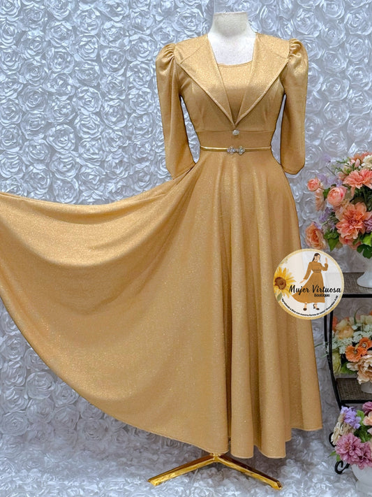 Astrid Gold Shiny Blazer Dress