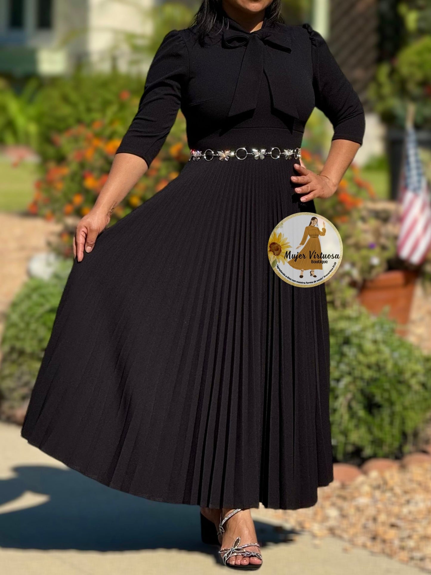 Melanie Black Pleated Dress