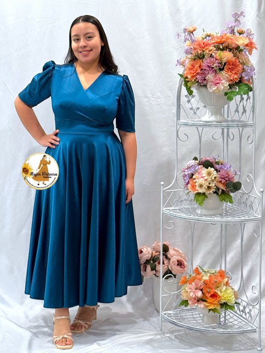 Genoveva All Teal Satin Dress