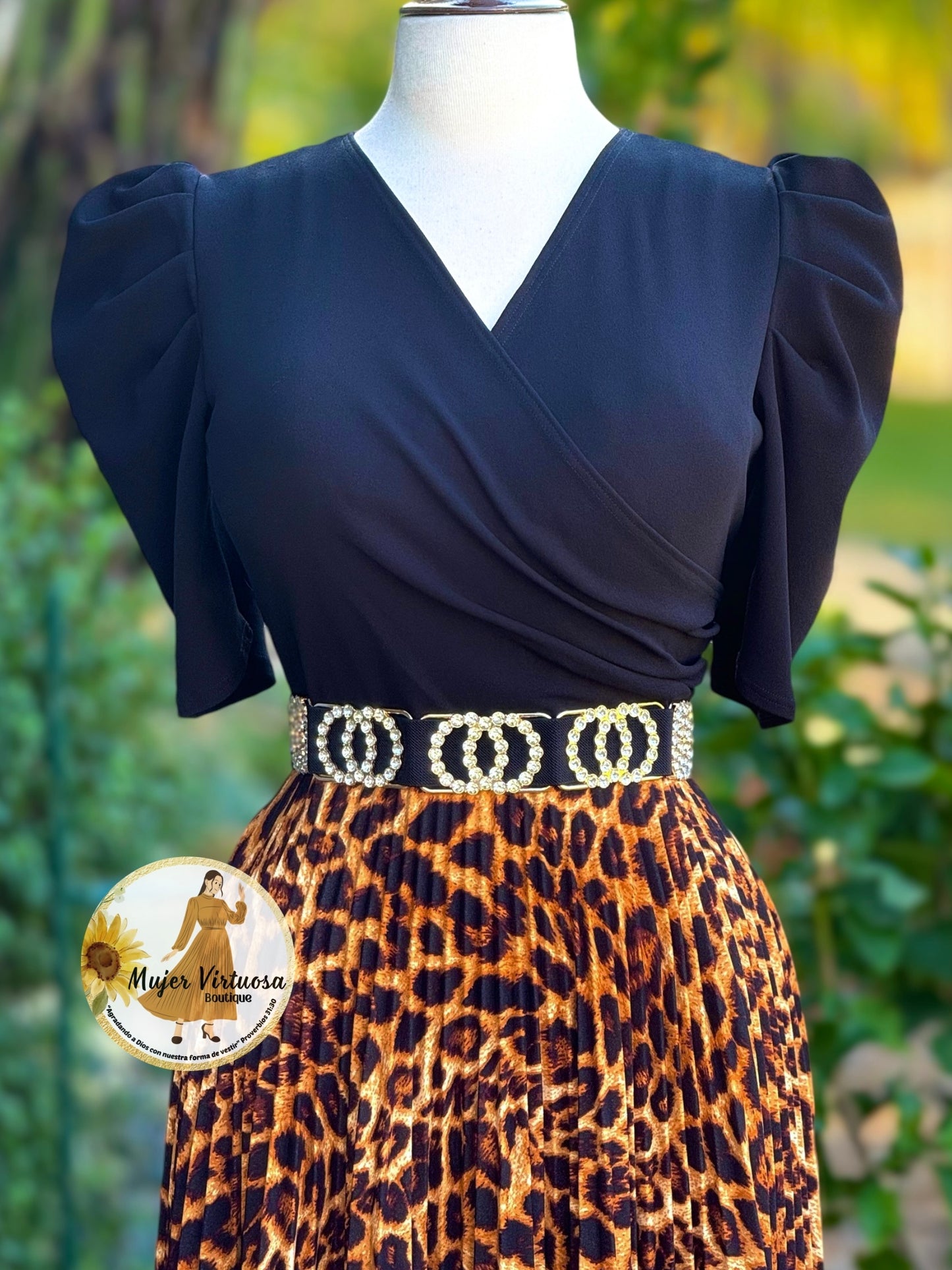 Jessica Black Animal Print Pleated Dress