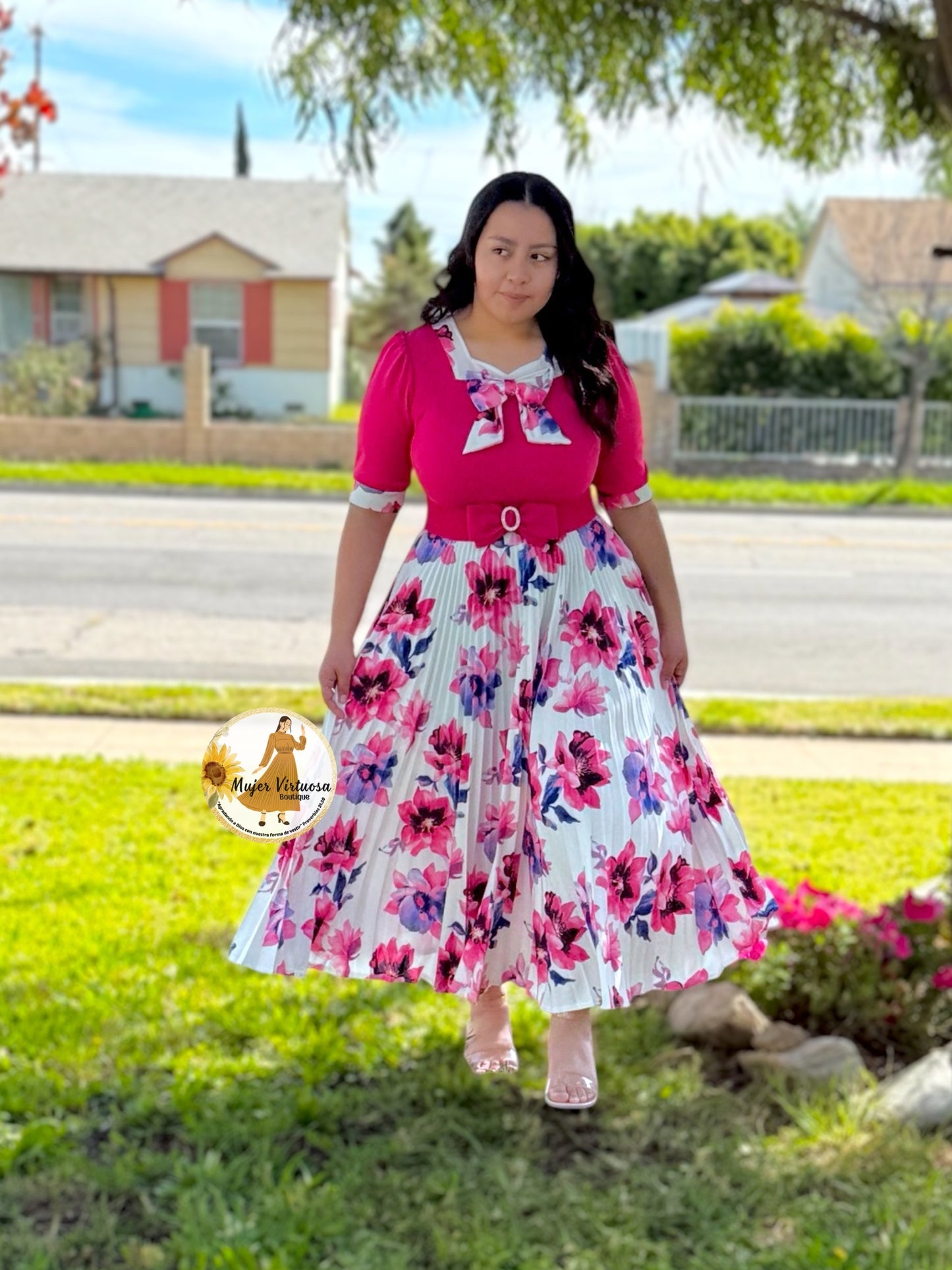 Madelyn Fucsia & White Dress