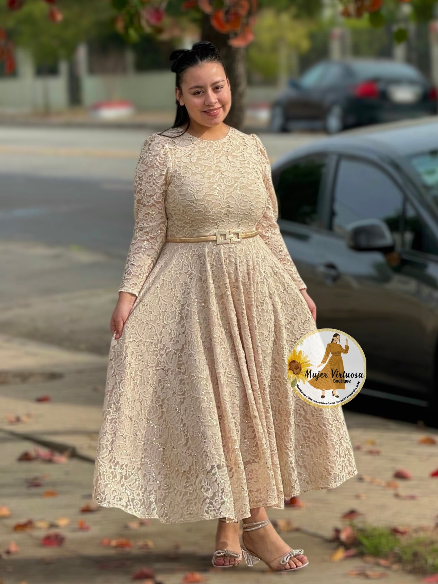 Ophelia Champagne Lace Dress