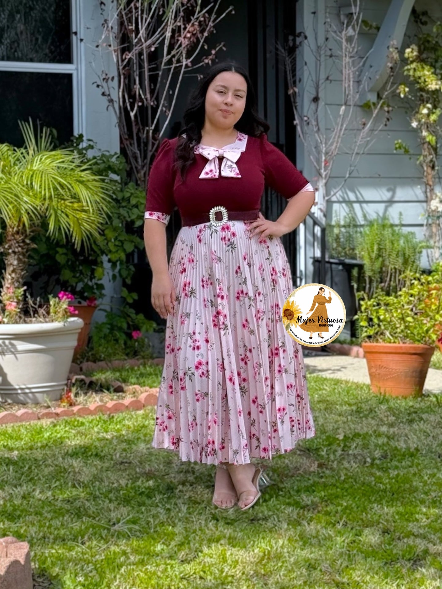 Madelyn Burgundy & Pink Dress